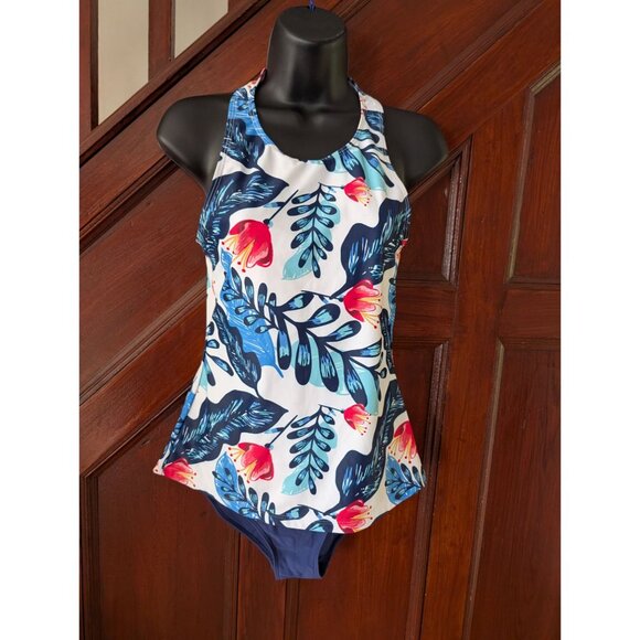 Womens Floral Tankini Swimsuit Set S Blue & White Nylon/Spandex - Picture 1 of 4